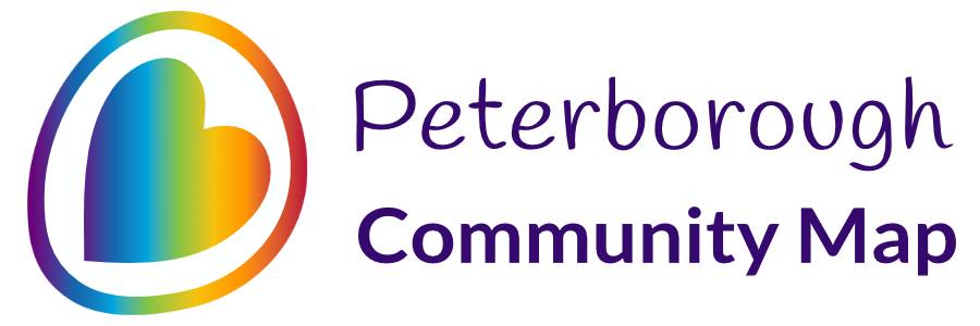 Peterborough aDoddle community map logo with a rainbow coloured heart